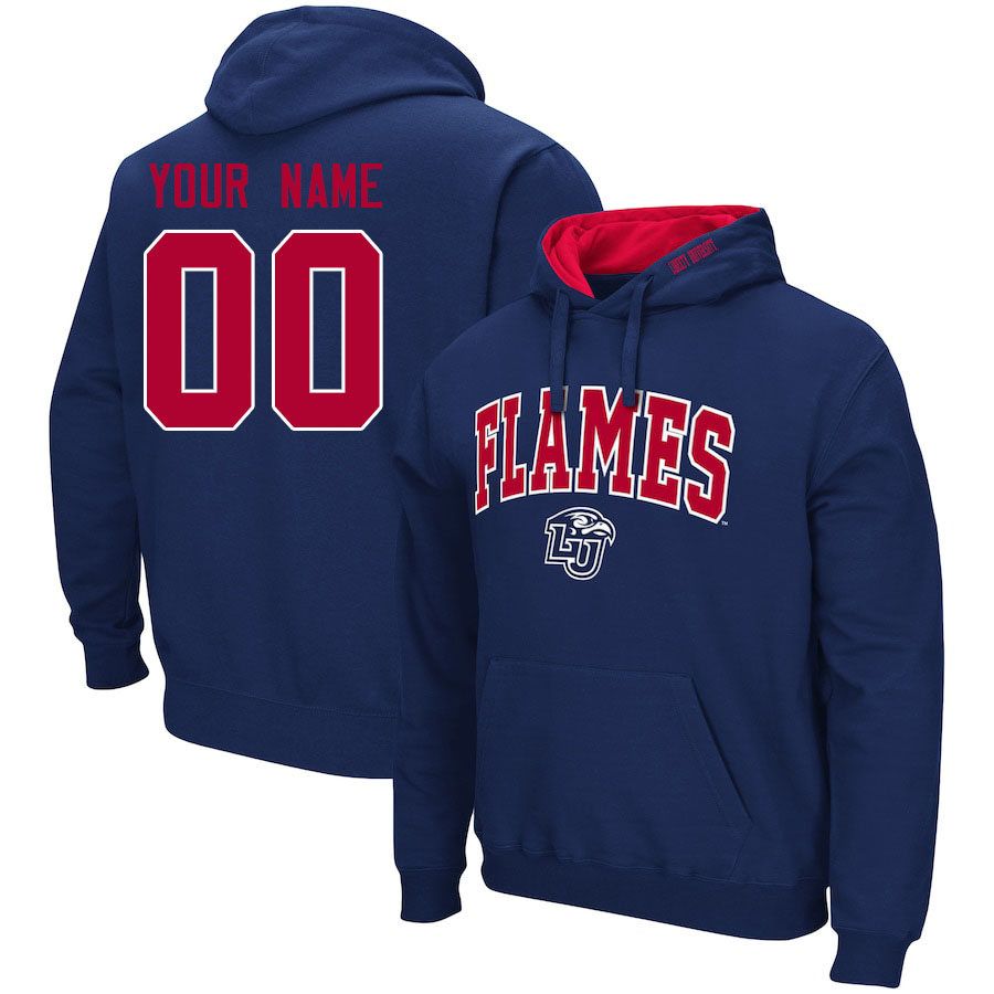 Custom Liberty Flames Name And Number Hoodies-Navy